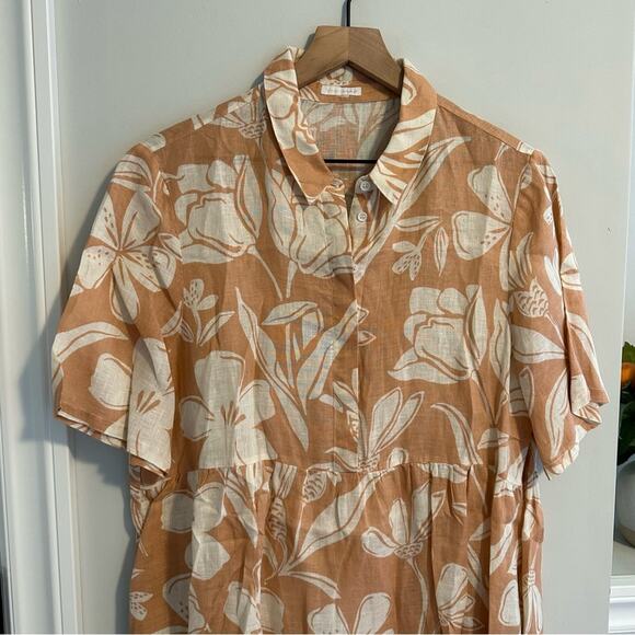 Robert Friedman Tan Neutral Floral Linen Mini Dress Large - Picture 6 of 11